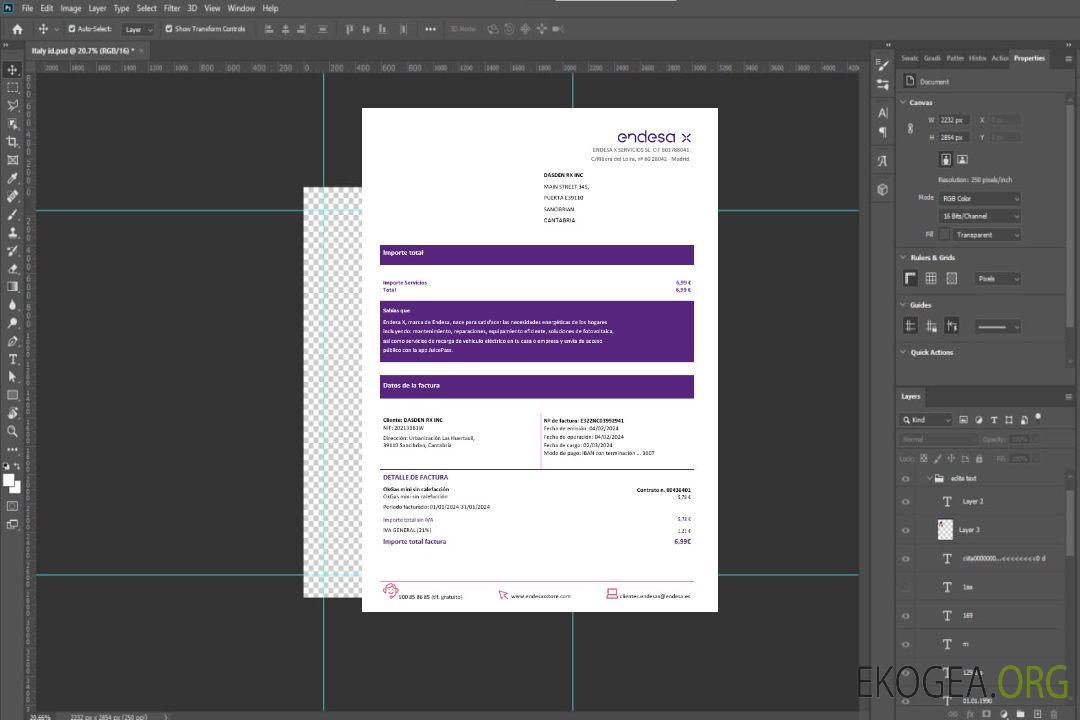 Espagne Barcelone Endesa X facture de services publics pour les entreprises d'électricité Formats Word et PDF template